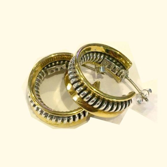 SILPADA Sterling Silver 925 Two Tone Hoop Earrings P0382 - Picture 8 of 16